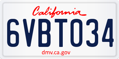 CA license plate 6VBT034
