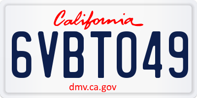 CA license plate 6VBT049