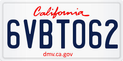 CA license plate 6VBT062
