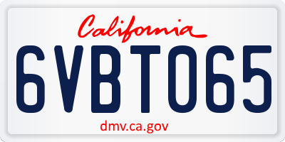 CA license plate 6VBT065