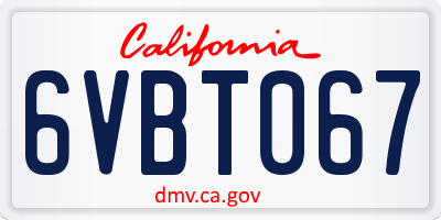 CA license plate 6VBT067