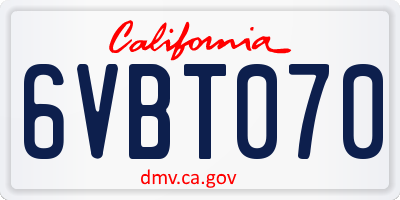 CA license plate 6VBT070