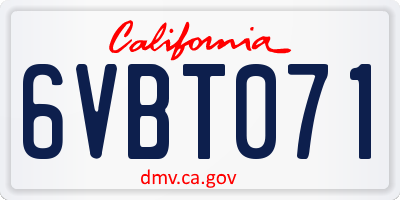 CA license plate 6VBT071