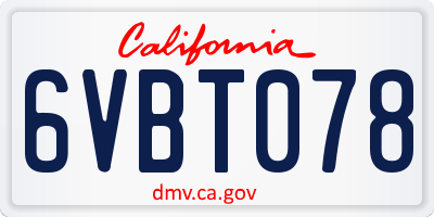 CA license plate 6VBT078