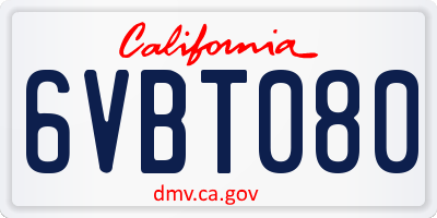 CA license plate 6VBT080