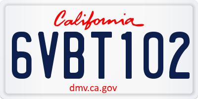 CA license plate 6VBT102