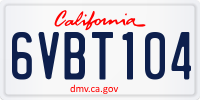 CA license plate 6VBT104