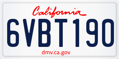 CA license plate 6VBT190