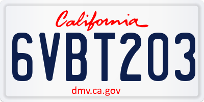 CA license plate 6VBT203