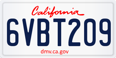 CA license plate 6VBT209
