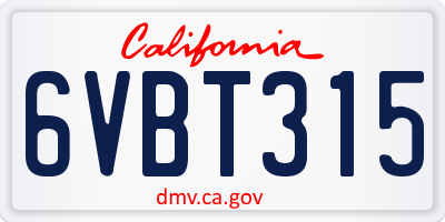 CA license plate 6VBT315
