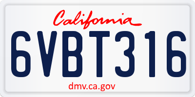 CA license plate 6VBT316