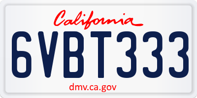 CA license plate 6VBT333