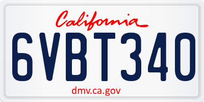 CA license plate 6VBT340