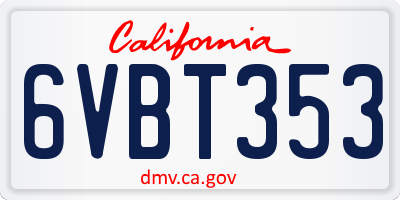 CA license plate 6VBT353