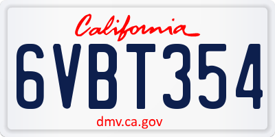 CA license plate 6VBT354