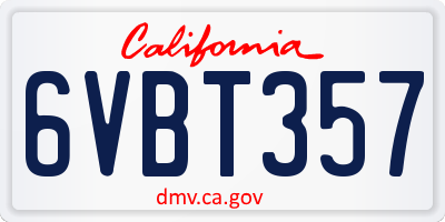 CA license plate 6VBT357