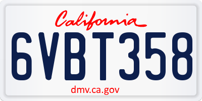 CA license plate 6VBT358