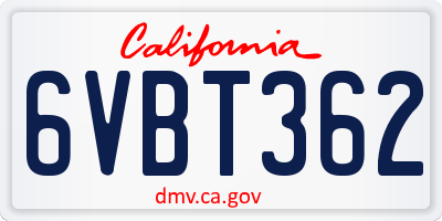 CA license plate 6VBT362