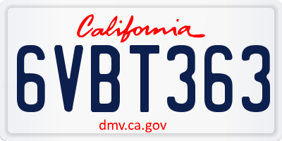 CA license plate 6VBT363