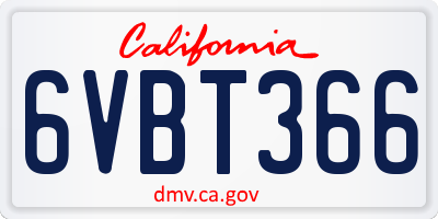 CA license plate 6VBT366