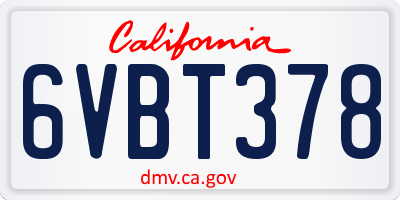 CA license plate 6VBT378