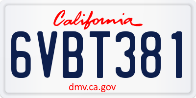 CA license plate 6VBT381