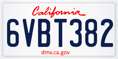 CA license plate 6VBT382