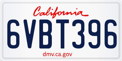 CA license plate 6VBT396