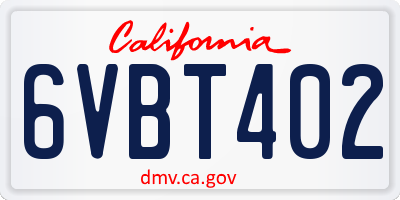 CA license plate 6VBT402