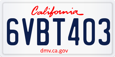 CA license plate 6VBT403