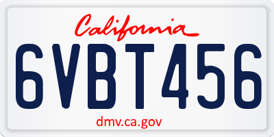 CA license plate 6VBT456