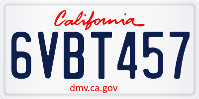 CA license plate 6VBT457