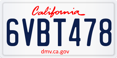 CA license plate 6VBT478