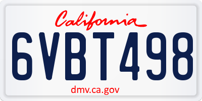 CA license plate 6VBT498