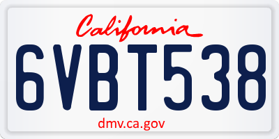 CA license plate 6VBT538