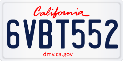 CA license plate 6VBT552