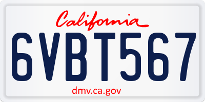 CA license plate 6VBT567