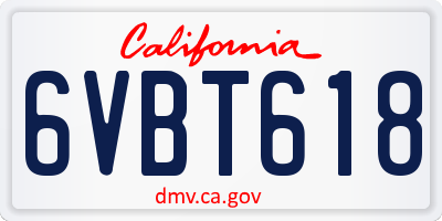 CA license plate 6VBT618