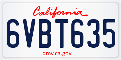 CA license plate 6VBT635