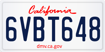 CA license plate 6VBT648