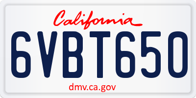 CA license plate 6VBT650
