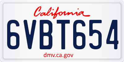 CA license plate 6VBT654