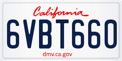 CA license plate 6VBT660