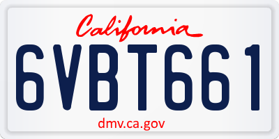 CA license plate 6VBT661