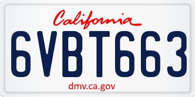 CA license plate 6VBT663