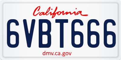 CA license plate 6VBT666