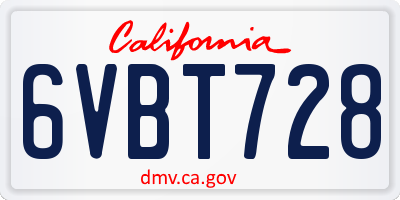 CA license plate 6VBT728