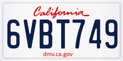 CA license plate 6VBT749