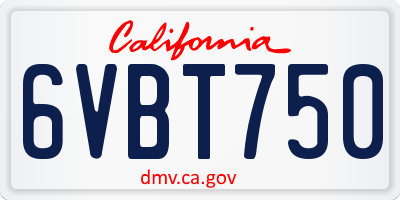 CA license plate 6VBT750